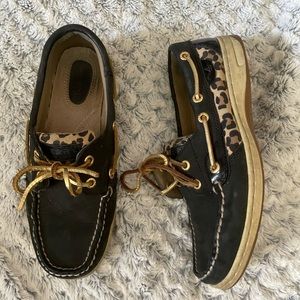 Black leopard print Sperry boat shoes